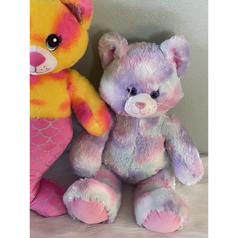 Build A Bear Cat Plush Stuffed Animal Pastel Swirl Mermaid Used Pink Lot Of 2